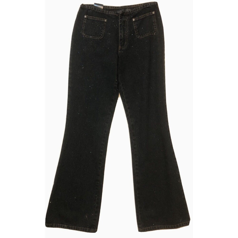 NWT Rue 21 Jeans 14 Blk Glitter Flare Mid Rise Waist 26” Inseam 30” y2K Grunge